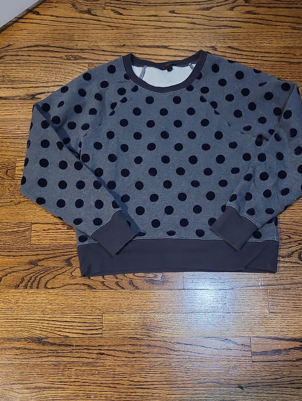 J. Crew Gray Crewneck Sweatshirt with Black Polka Dots